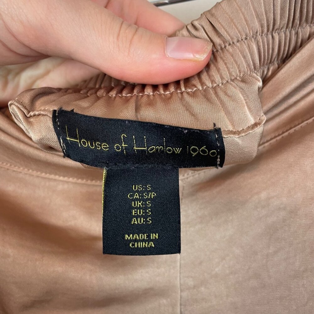 House of Harlow 1960 Women's S Tan Brown Satin High Rise Wide Leg Trouser Pants - Picture 4 of 8